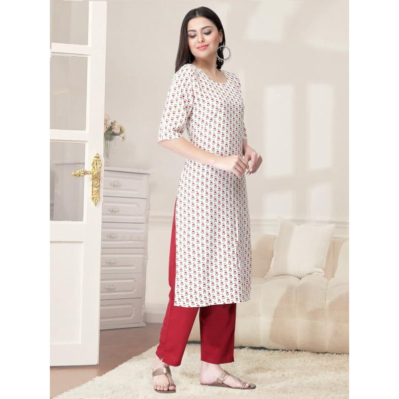 Pinkmint Kurta Set for Women Cotton Printed Straight Kurta with Pant (Pack of 1)