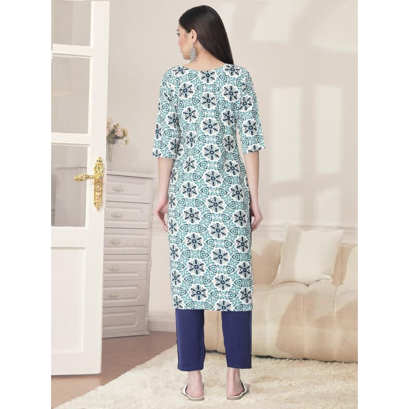 Pinkmint Kurta Set for Women Cotton Printed Straight Kurta with Pant (Pack of 1)