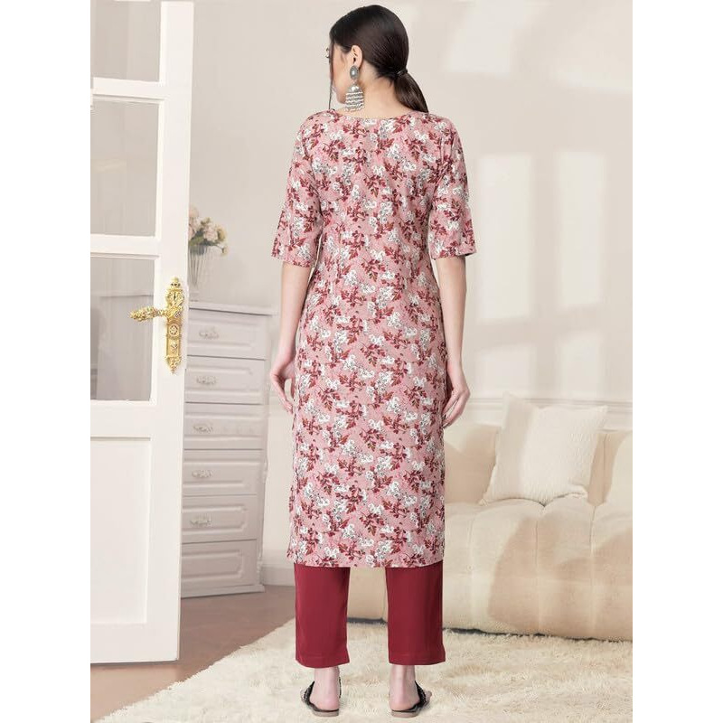 Pinkmint Kurta Set for Women Cotton Printed Straight Kurta with Pant (Pack of 1)