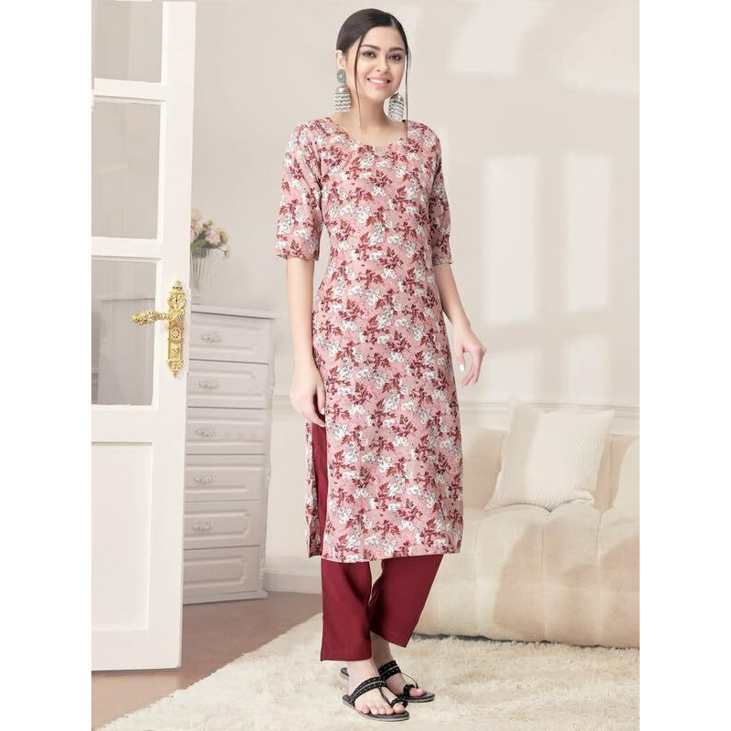 Pinkmint Kurta Set for Women Cotton Printed Straight Kurta with Pant (Pack of 1)