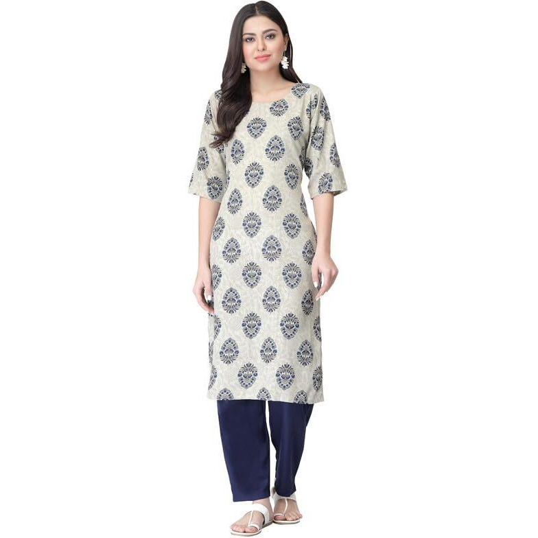 Pinkmint Kurta Set for Women Cotton Printed Straight Kurta with Pant (Pack of 1)