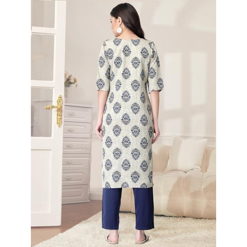 Pinkmint Kurta Set for Women Cotton Printed Straight Kurta with Pant (Pack of 1)