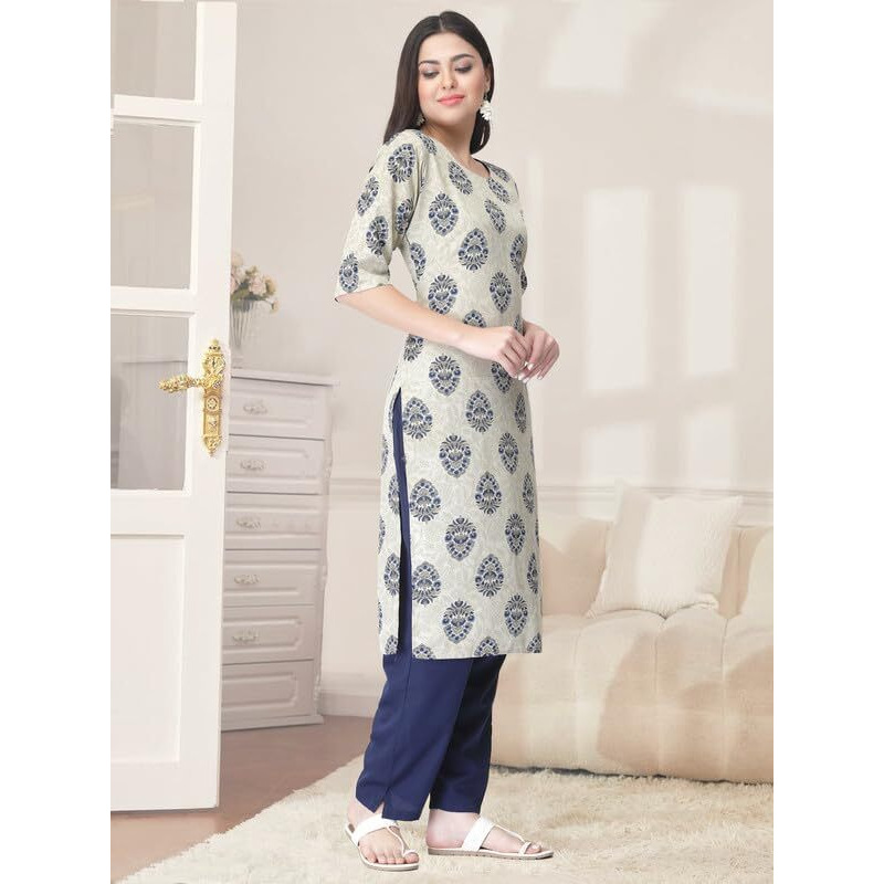 Pinkmint Kurta Set for Women Cotton Printed Straight Kurta with Pant (Pack of 1)