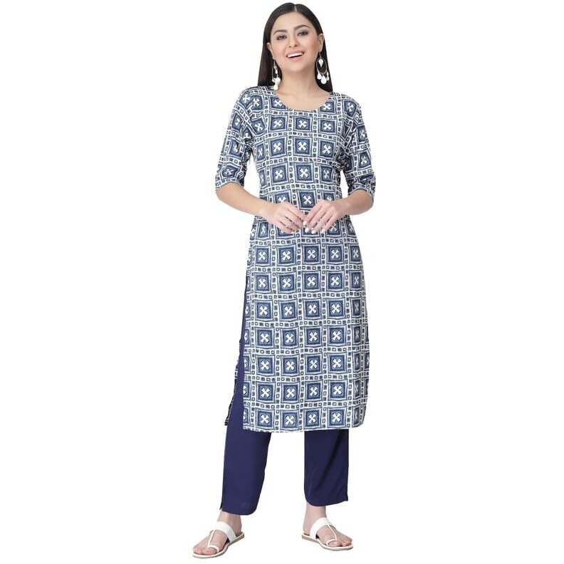 Pinkmint Kurta Set for Women Cotton Printed Straight Kurta with Pant (Pack of 1)