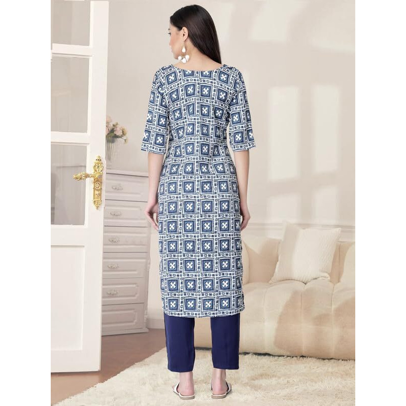 Pinkmint Kurta Set for Women Cotton Printed Straight Kurta with Pant (Pack of 1)