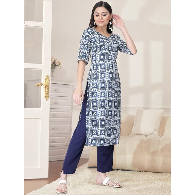 Pinkmint Kurta Set for Women Cotton Printed Straight Kurta with Pant (Pack of 1)