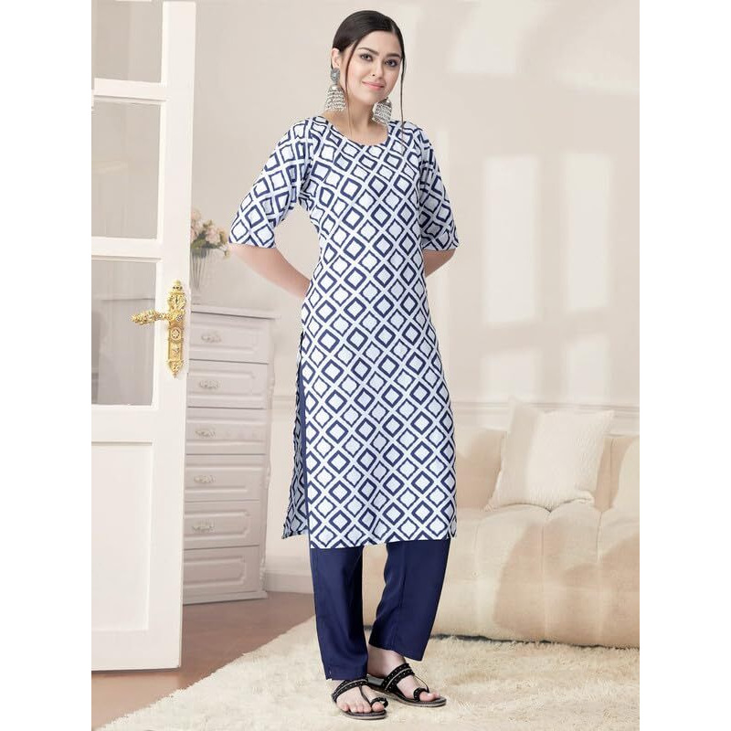 Pinkmint Kurta Set for Women Cotton Printed Straight Kurta with Pant (Pack of 1)