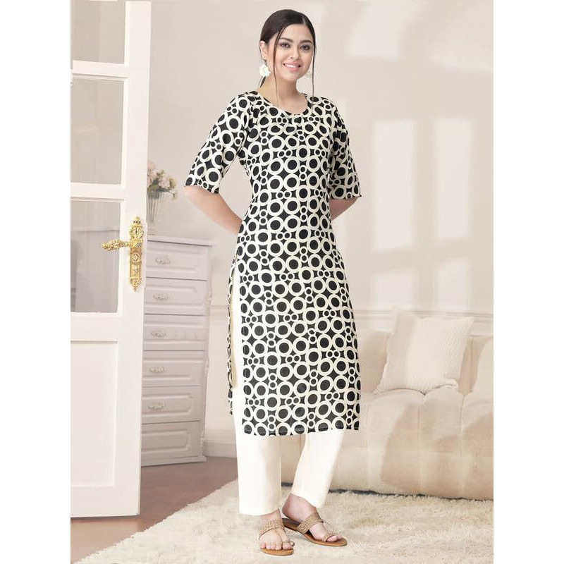 Pinkmint Kurta Set for Women Cotton Printed Straight Kurta with Pant (Pack of 1)