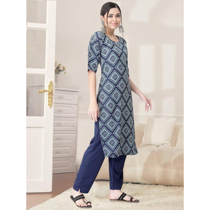 Pinkmint Kurta Set for Women Cotton Printed Straight Kurta with Pant (Pack of 1)