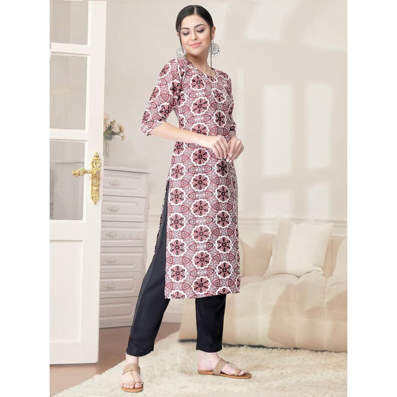 Pinkmint Kurta Set for Women Cotton Printed Straight Kurta with Pant (Pack of 1)