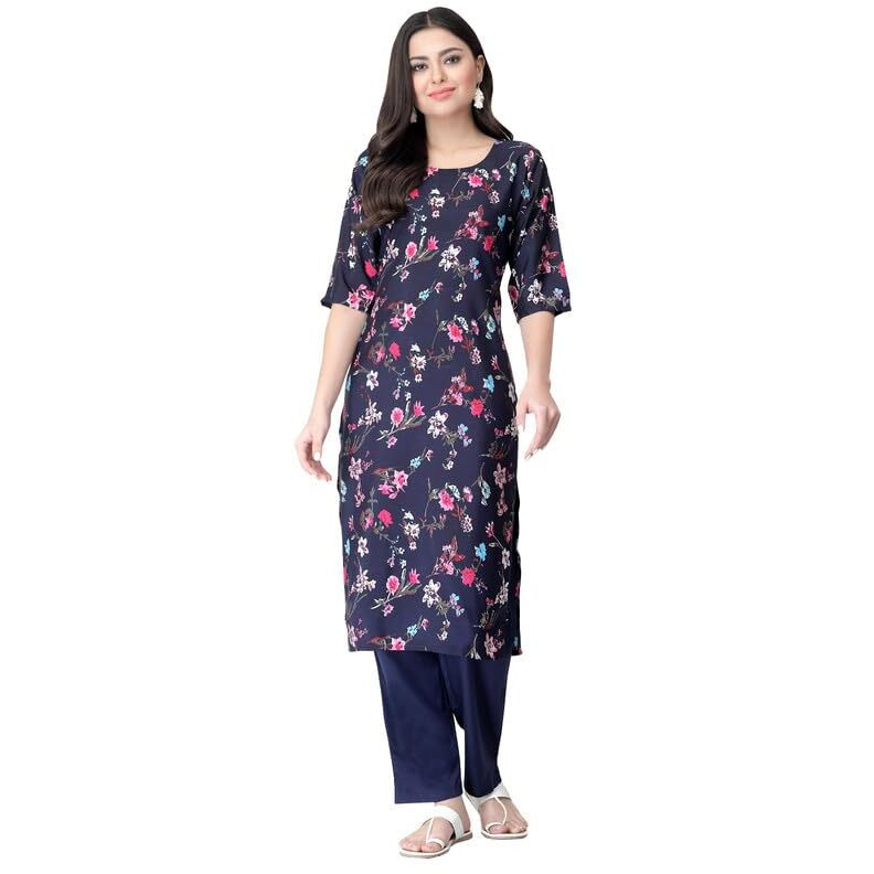 Pinkmint Kurta Set for Women Cotton Printed Straight Kurta with Pant (Pack of 1)