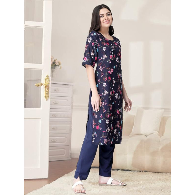 Pinkmint Kurta Set for Women Cotton Printed Straight Kurta with Pant (Pack of 1)