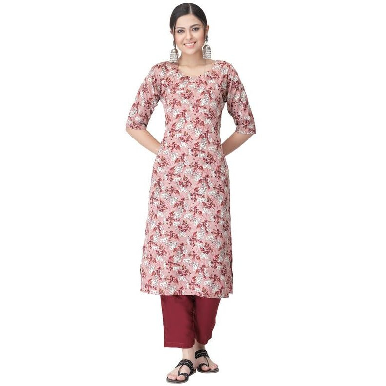 Pinkmint Kurta Set for Women Cotton Printed Straight Kurta with Pant (Pack of 1)