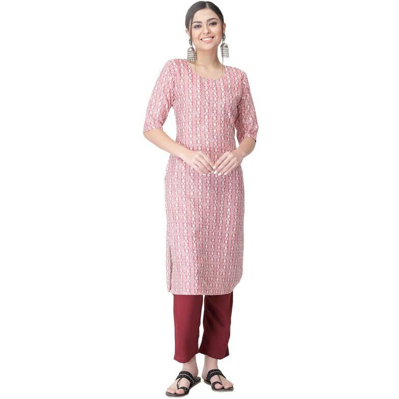 Pinkmint Kurta Set for Women Cotton Printed Straight Kurta with Pant (Pack of 1)