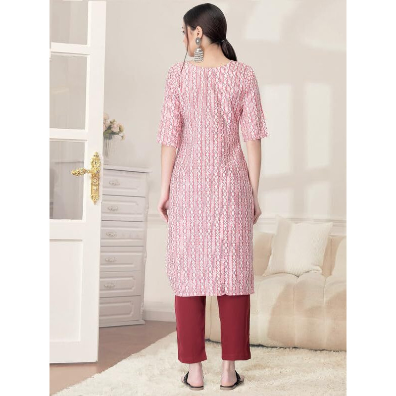 Pinkmint Kurta Set for Women Cotton Printed Straight Kurta with Pant (Pack of 1)