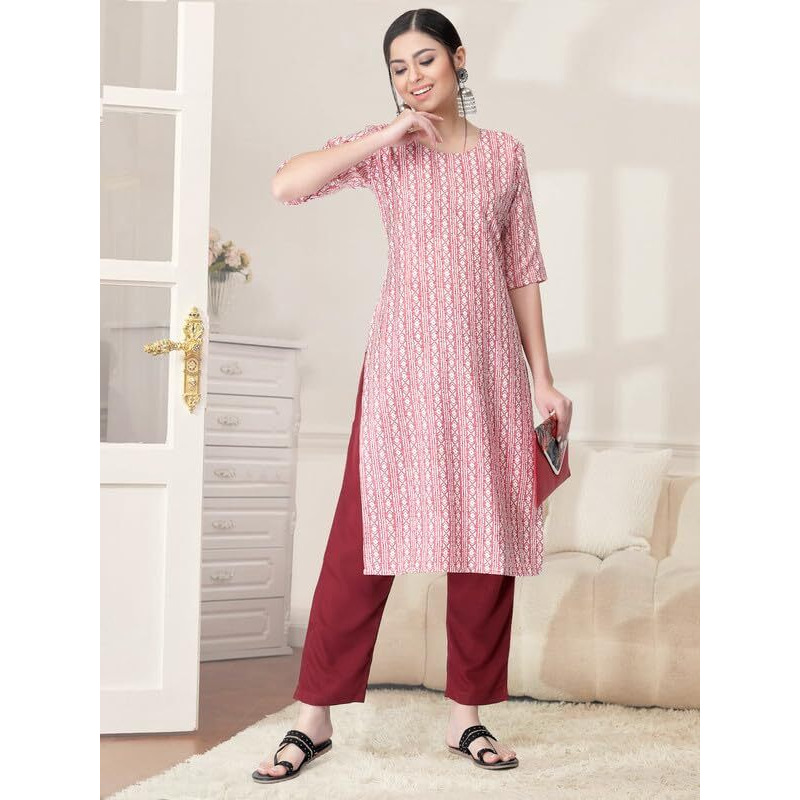 Pinkmint Kurta Set for Women Cotton Printed Straight Kurta with Pant (Pack of 1)