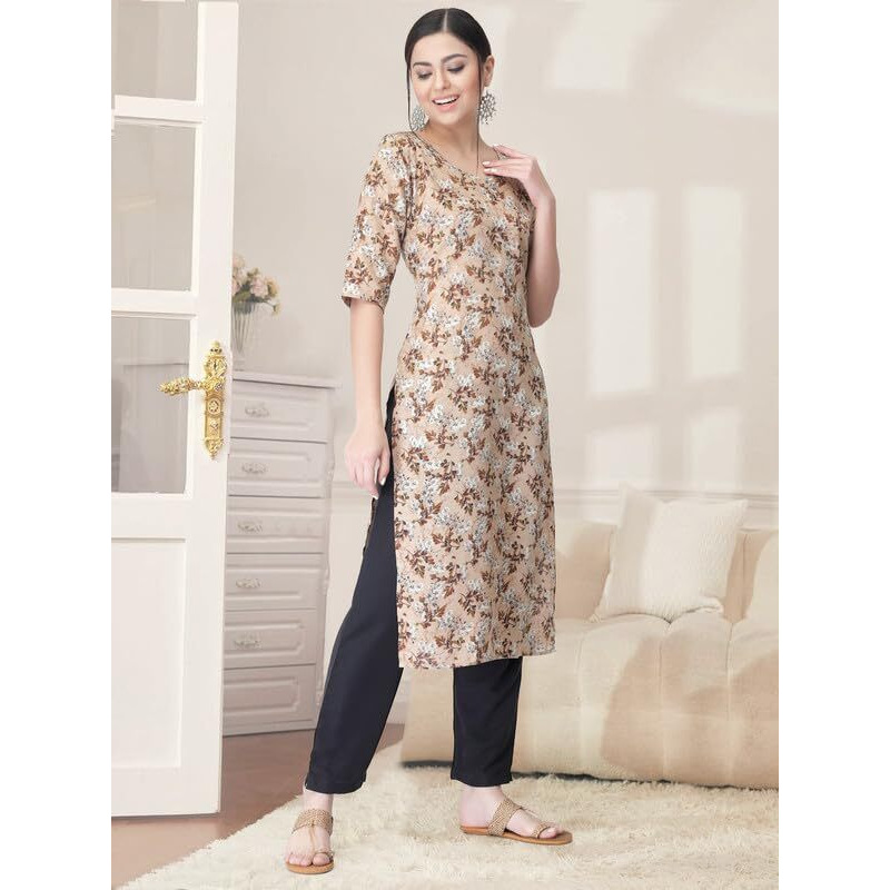 Pinkmint Kurta Set for Women Cotton Printed Straight Kurta with Pant (Pack of 1)