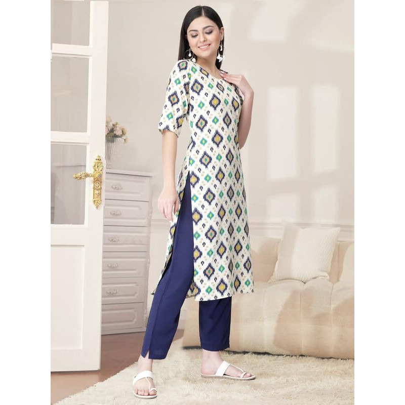 Pinkmint Kurta Set for Women Cotton Printed Straight Kurta with Pant (Pack of 1)