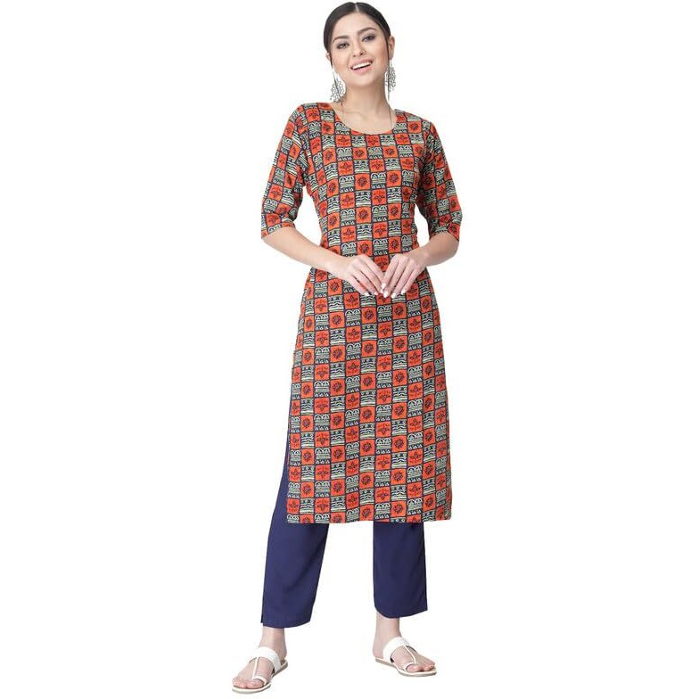 Pinkmint Kurta Set for Women Cotton Printed Straight Kurta with Pant (Pack of 1)