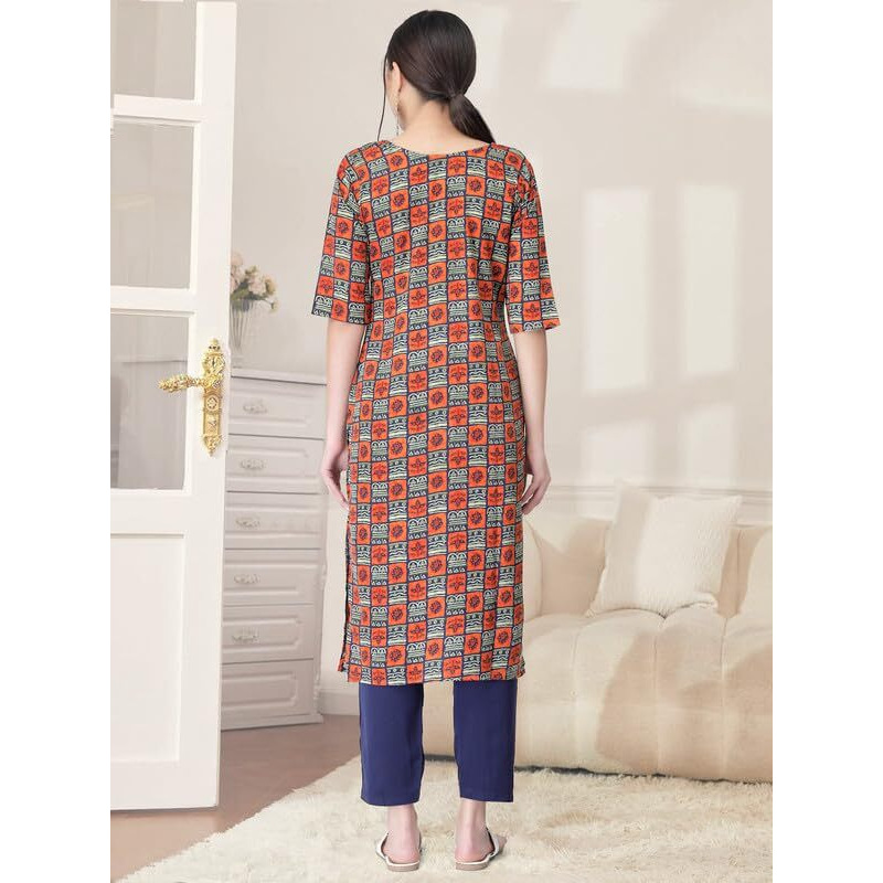 Pinkmint Kurta Set for Women Cotton Printed Straight Kurta with Pant (Pack of 1)