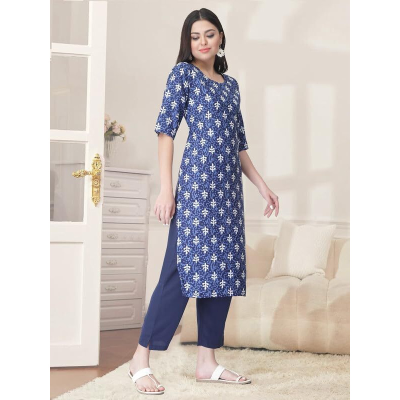 Pinkmint Kurta Set for Women Cotton Printed Straight Kurta with Pant (Pack of 1)