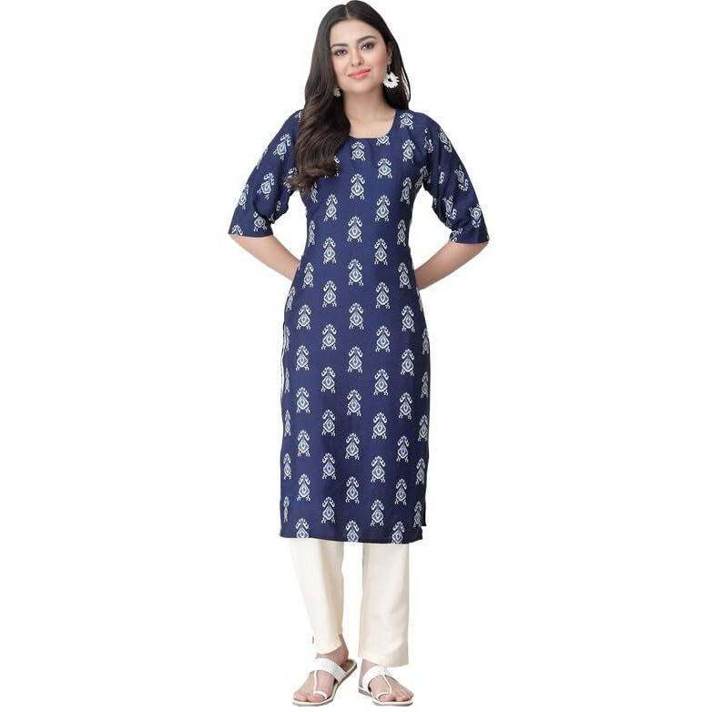 Pinkmint Kurta Set for Women Cotton Printed Straight Kurta with Pant (Pack of 1)