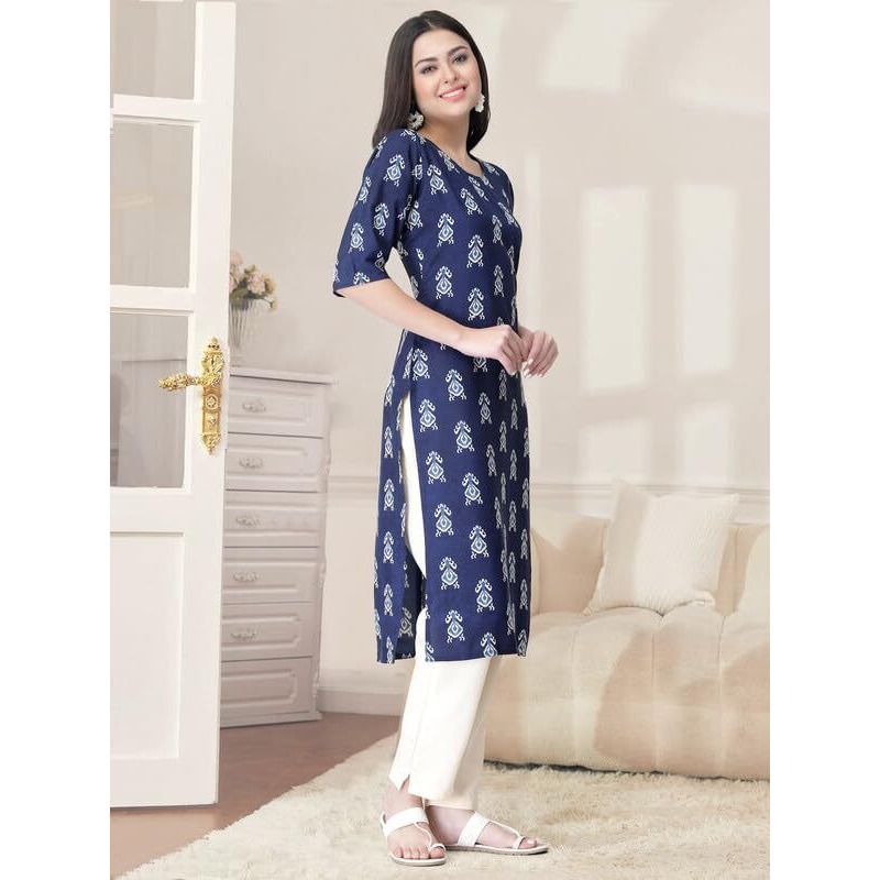 Pinkmint Kurta Set for Women Cotton Printed Straight Kurta with Pant (Pack of 1)