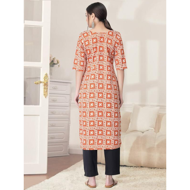 Pinkmint Kurta Set for Women Cotton Printed Straight Kurta with Pant (Pack of 1)