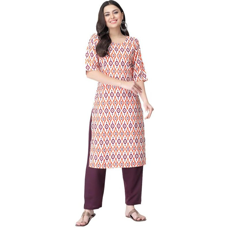 Pinkmint Kurta Set for Women Cotton Printed Straight Kurta with Pant (Pack of 1)