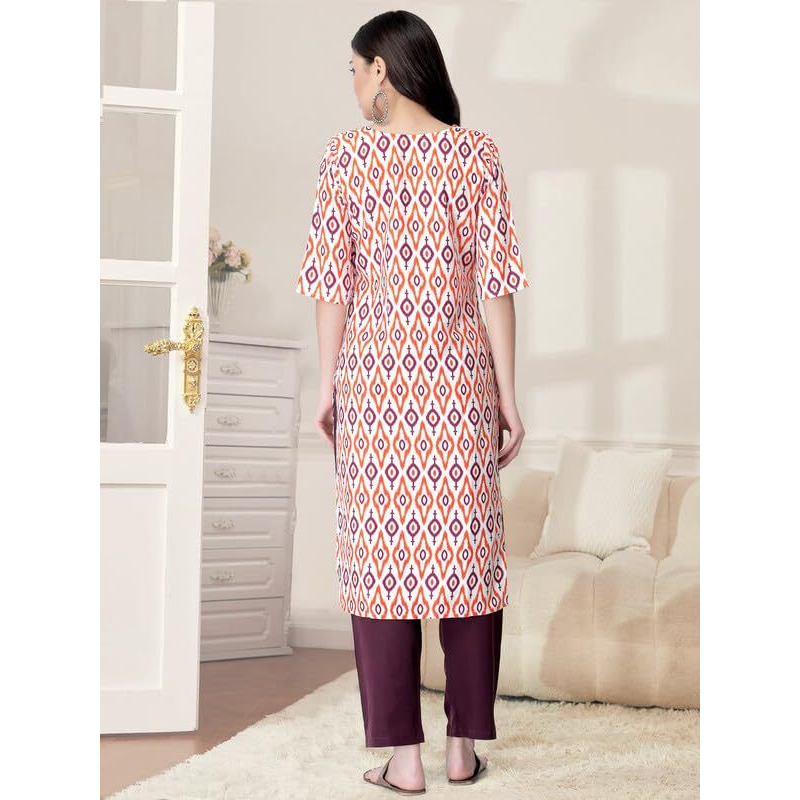 Pinkmint Kurta Set for Women Cotton Printed Straight Kurta with Pant (Pack of 1)