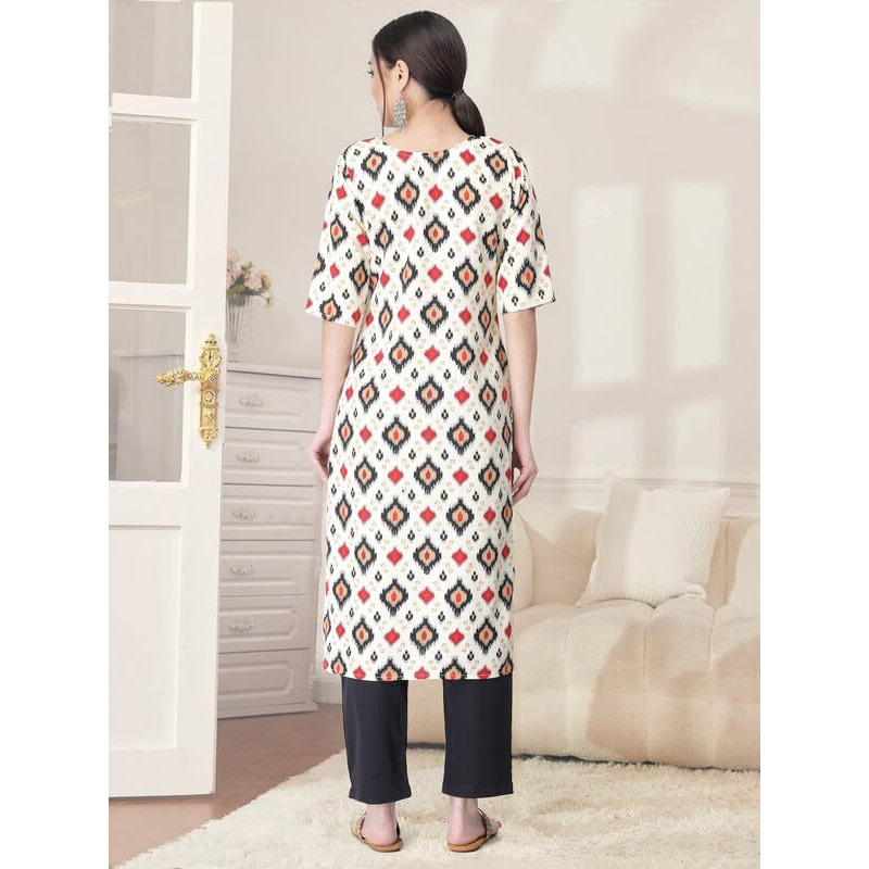 Pinkmint Kurta Set for Women Cotton Printed Straight Kurta with Pant (Pack of 1)