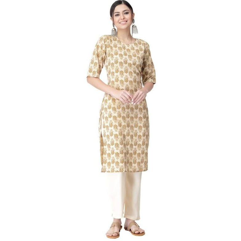 Pinkmint Kurta Set for Women Cotton Printed Straight Kurta with Pant (Pack of 1)