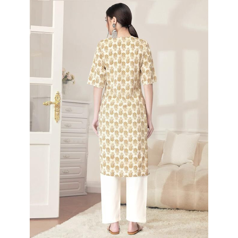 Pinkmint Kurta Set for Women Cotton Printed Straight Kurta with Pant (Pack of 1)