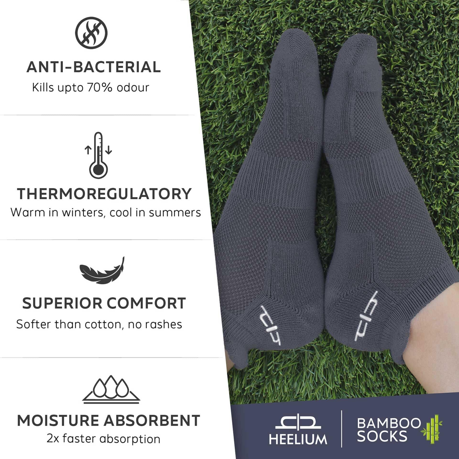 HEELIUM Bamboo Socks for Men Ankle Length Anti-Odour & Breathable Padded Base & Anti-bacterial Softer than Cotton Made in India