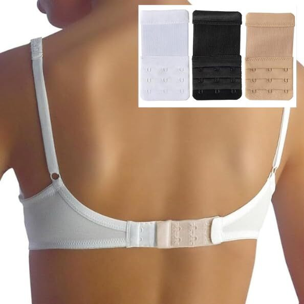 Bureaucrat Elastic Bra Hook Extender-(2 Hook/3 Eye & 3 Hook/3 Eye) with Extra Elastic- Increase Band Length-Bra Hook Extender Combo for Women (3 Hooks - Pack of 6-White/Skin/Black)