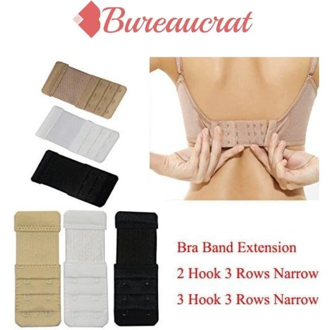 Bureaucrat Elastic Bra Hook Extender-(2 Hook/3 Eye & 3 Hook/3 Eye) with Extra Elastic- Increase Band Length-Bra Hook Extender Combo for Women (3 Hooks -(Black Pack of 3))