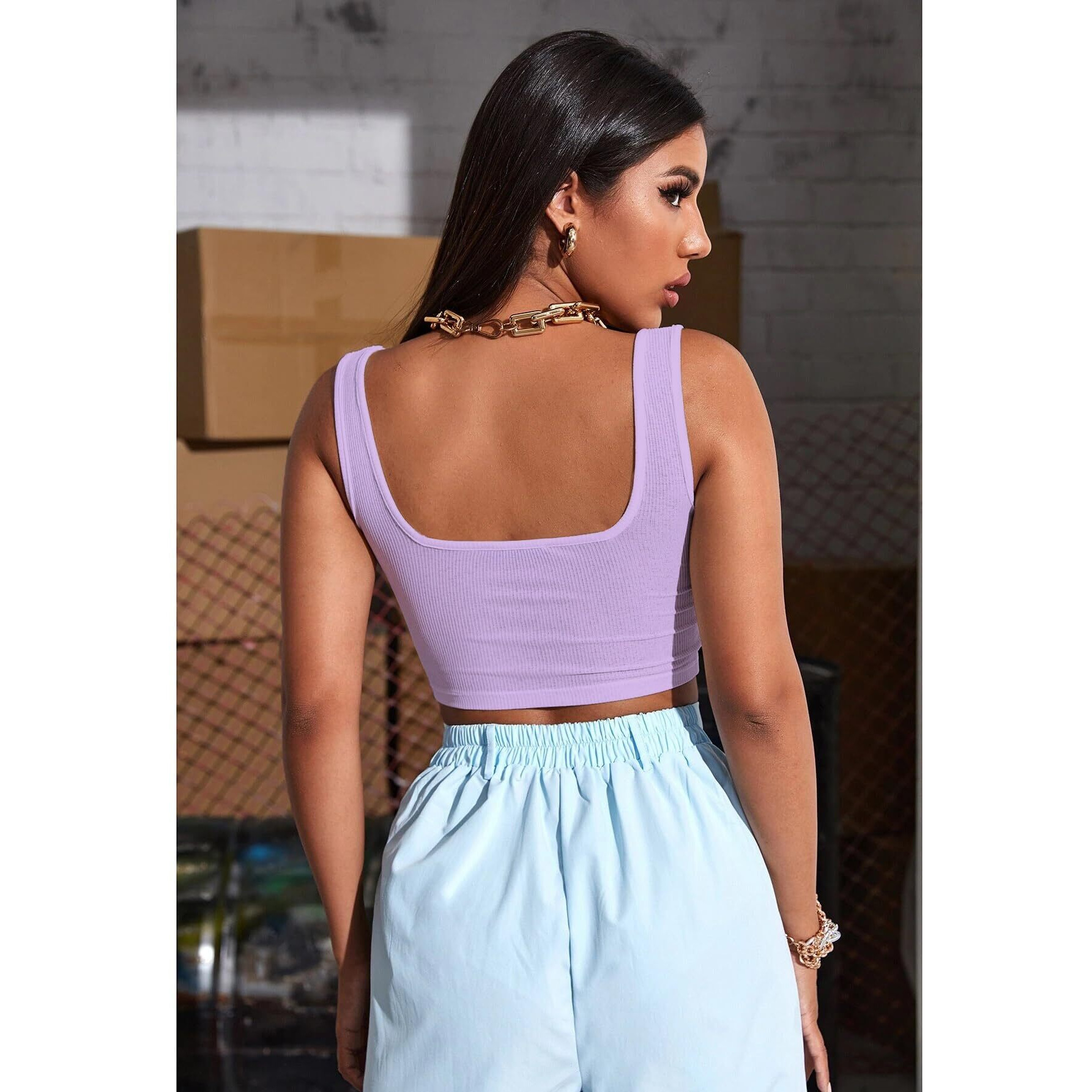 Sugathari Womens & Girls Solid Ribbed Boat Neck Sleeveless Crop Tops for Women (Top 36 Light Purple L)