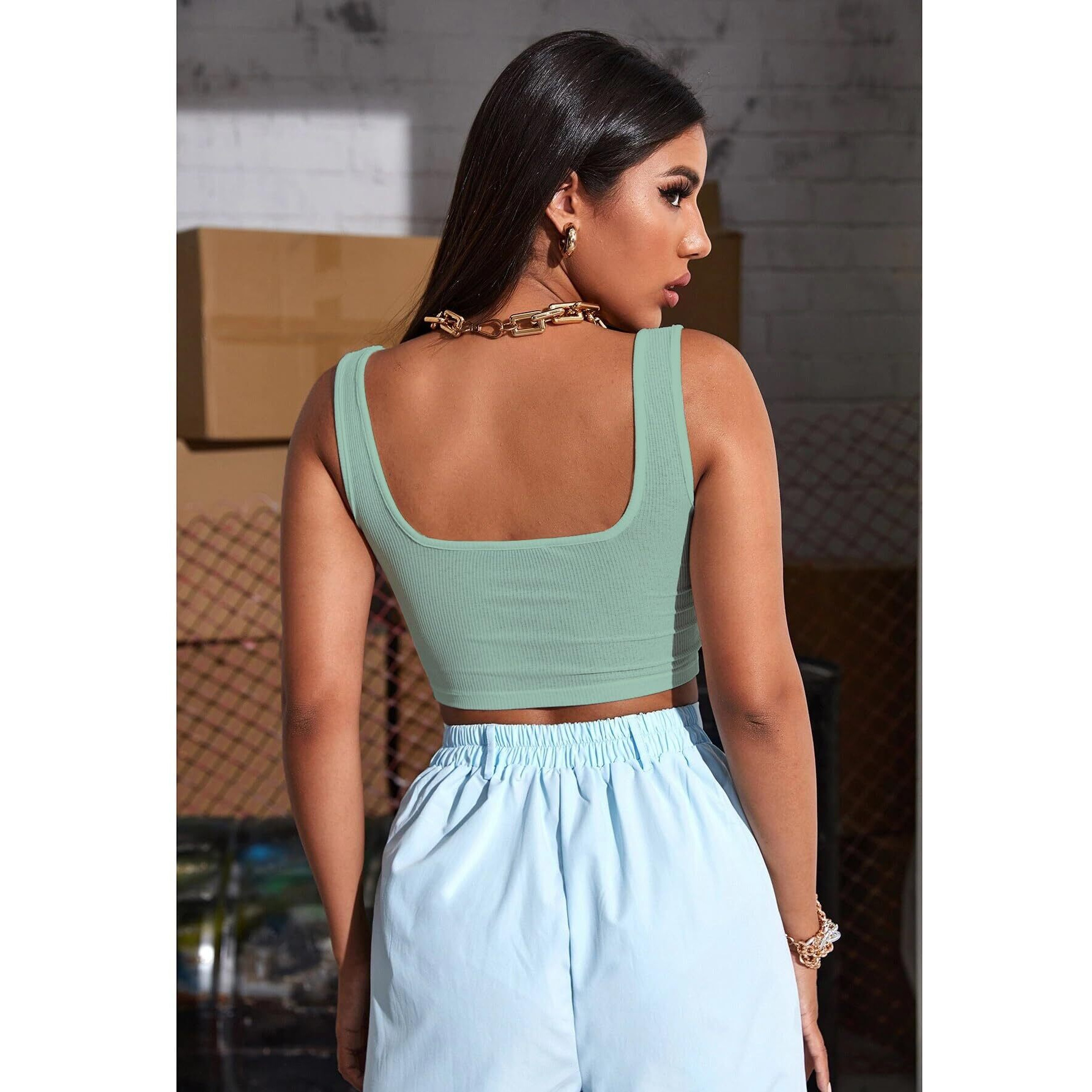 Sugathari Womens & Girls Solid Ribbed Boat Neck Sleeveless Crop Tops for Women (Top 36 Teal L)