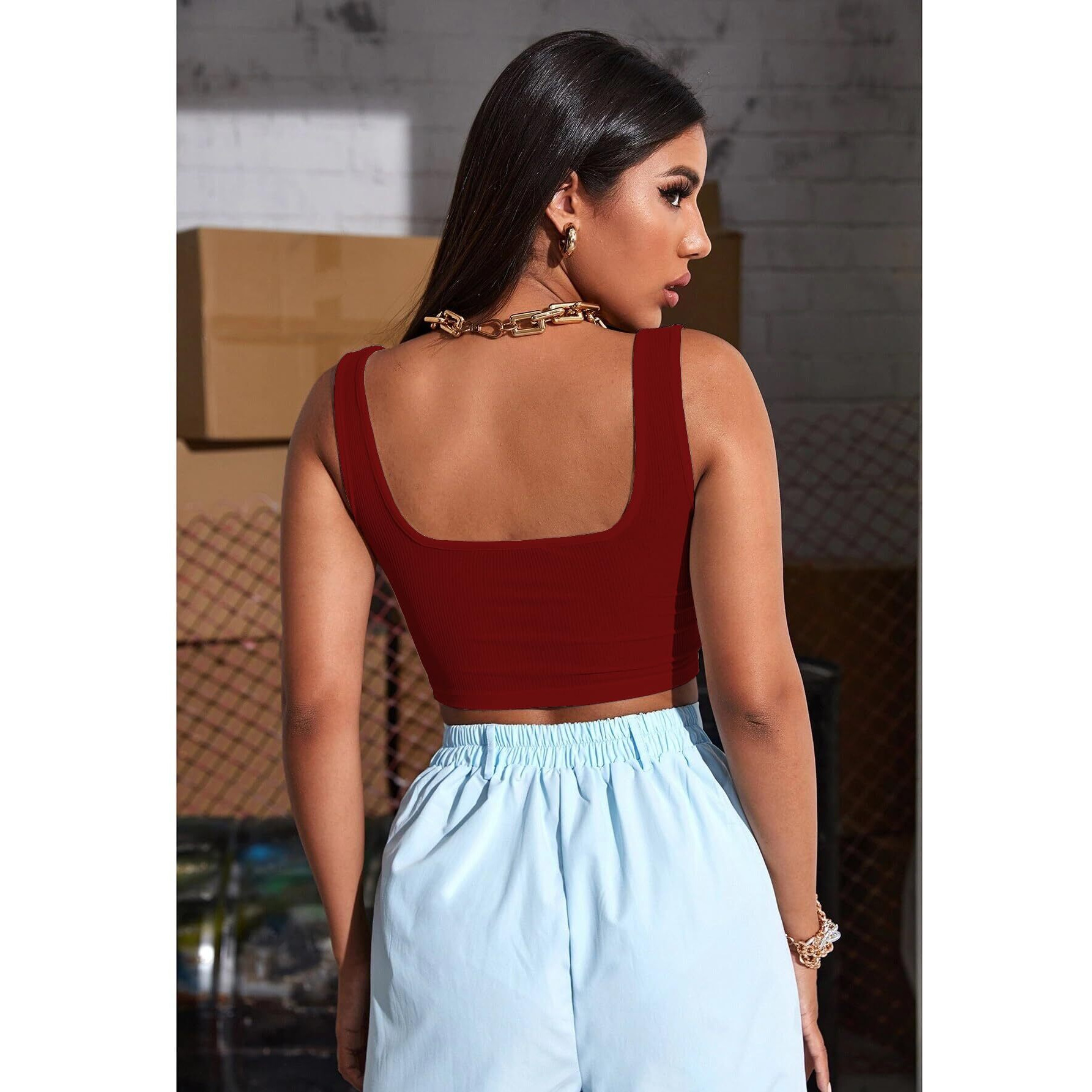 Sugathari Womens & Girls Solid Ribbed Boat Neck Sleeveless Crop Tops for Women (Top 36 Maroon L)