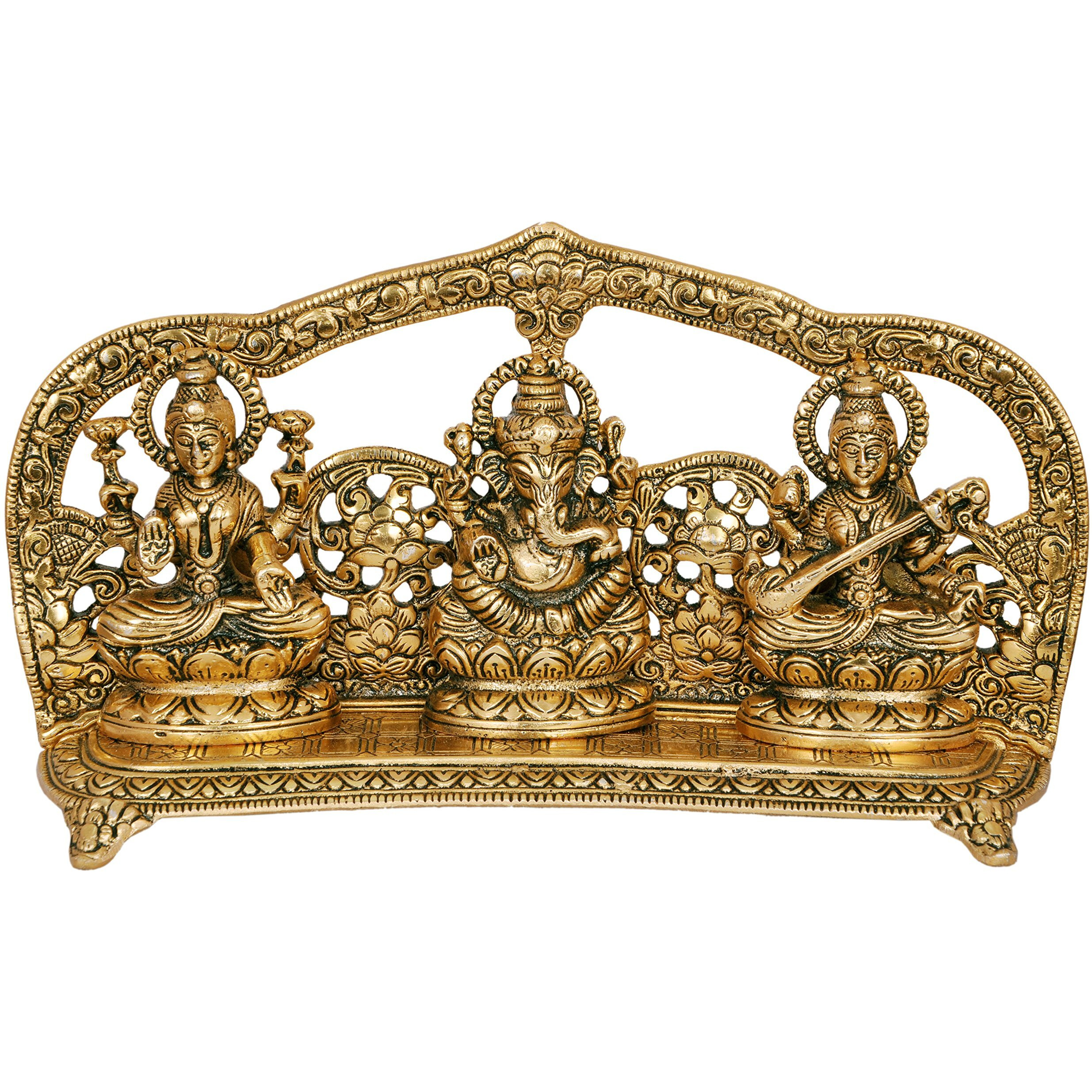 Nexplora Industries Pvt. Ltd. Metal Laxmi Ganesh Saraswati Idol, Large, Gold, 1 Piece