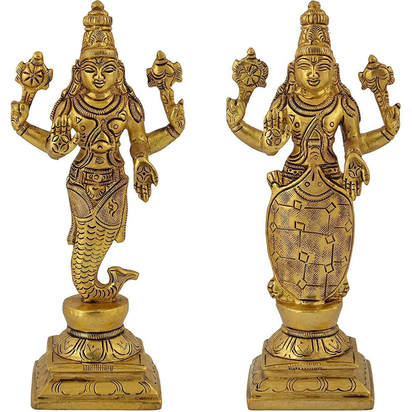 ARTVARKO Brass Dashavatara Dasavatharam of Lord Vishnu Statues Ten Incarnations Avatars Idol Murti (Gold Color 6 Inch.10 pcs,4.5 Kg)