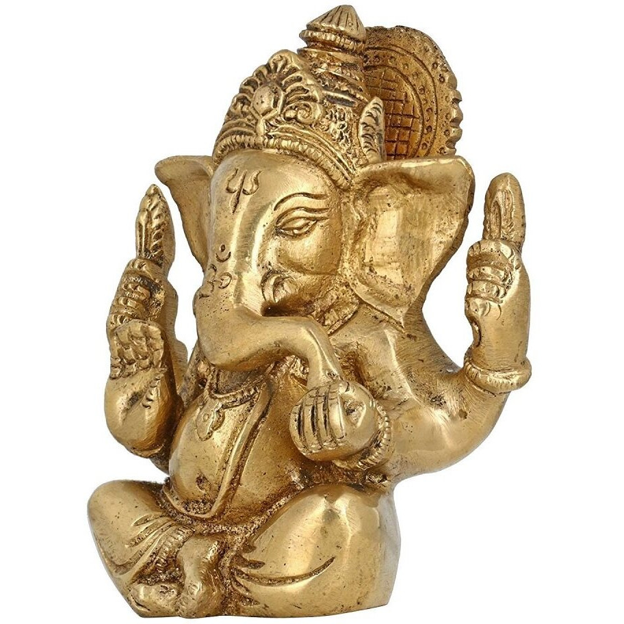 Artvarko Brass Lord Ganesha Ganpati Religious Statue Idol Ganesh Murti Home Decor for Puja Size - Height 4.5 Inches.