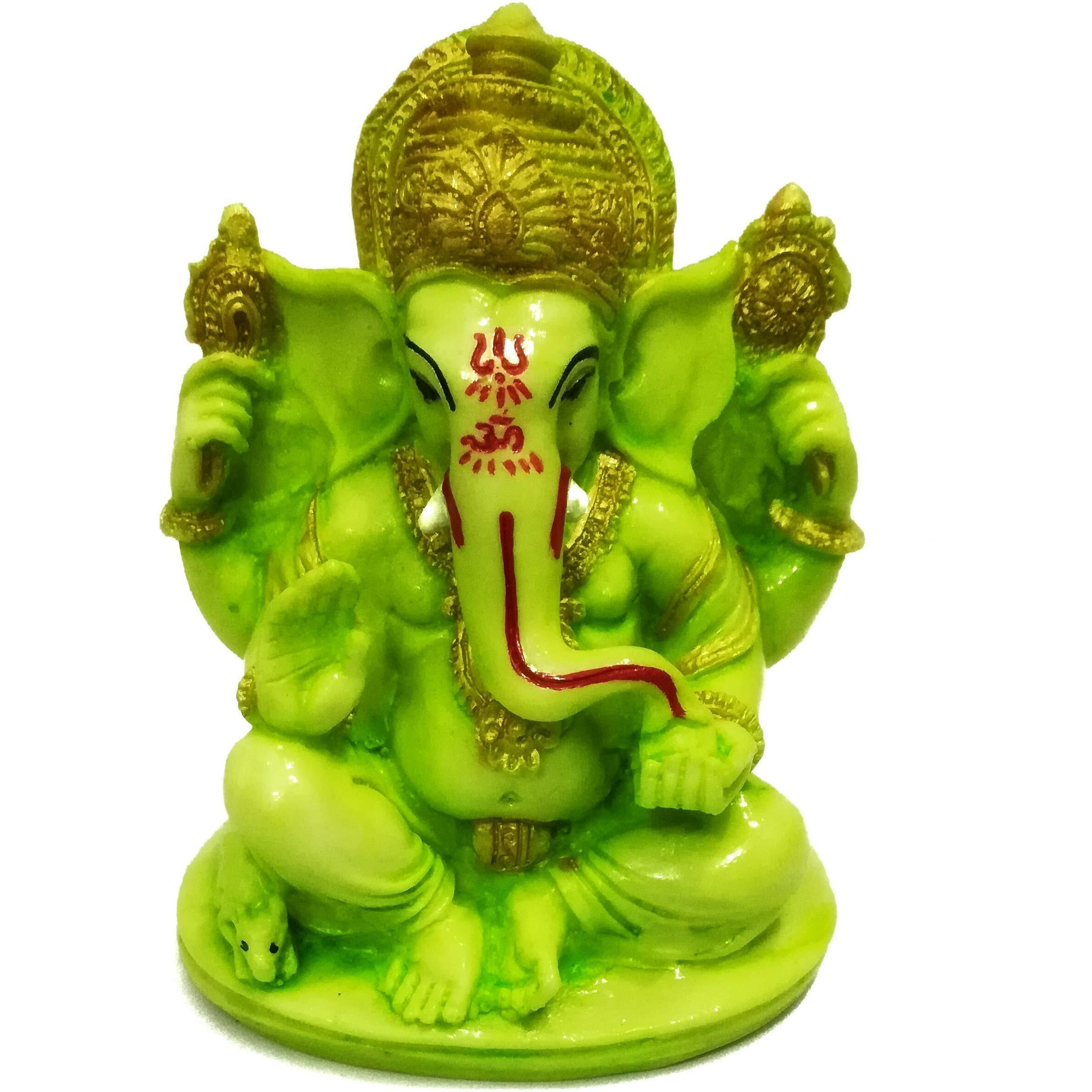 DEVINE Lord green Ganesha Idol God Ganpati/Ganesh Handicraft Statue Spiritual for Home and Puja Vastu Pooja Gift Item- 4 INCHES (LIGHT GREEN)