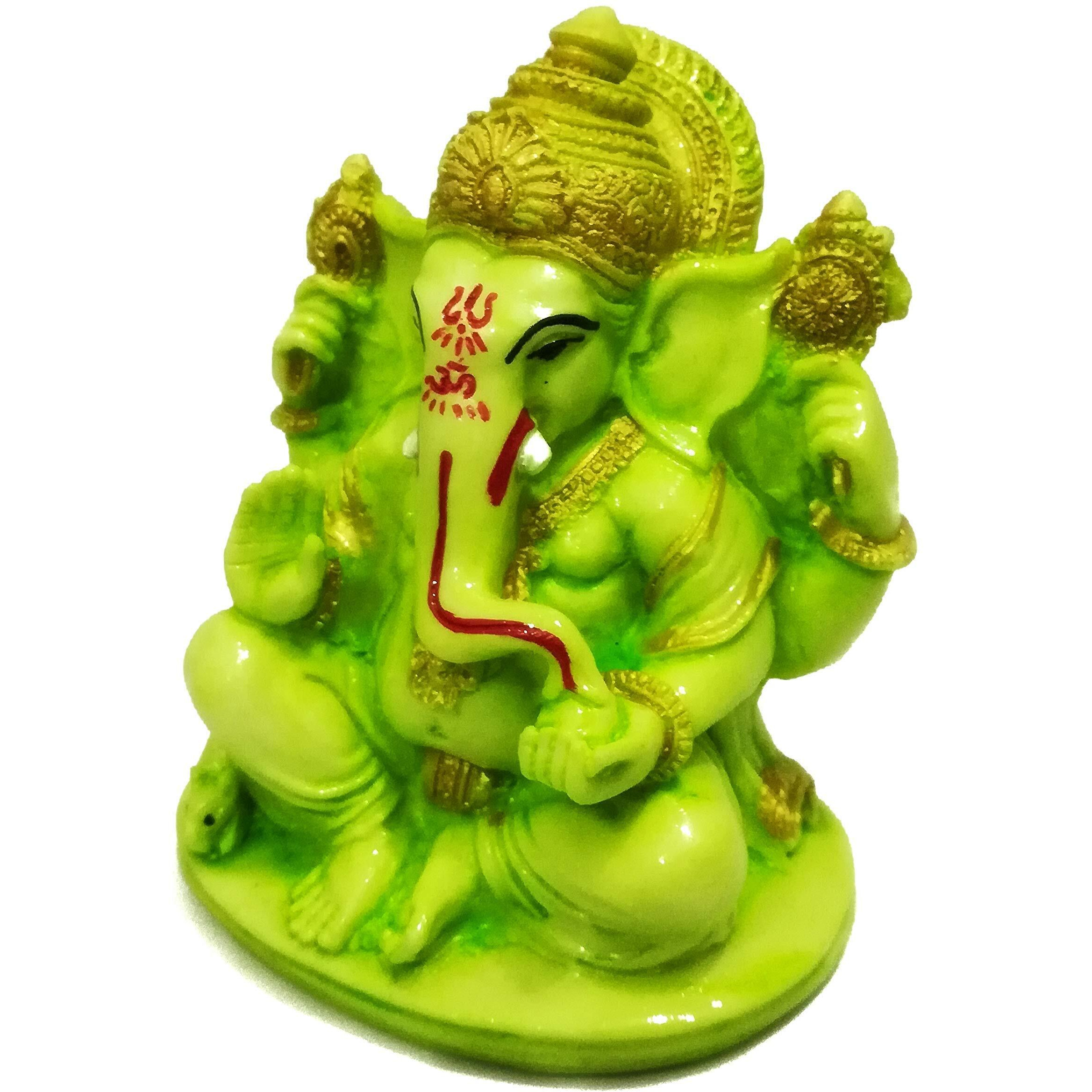 DEVINE Lord green Ganesha Idol God Ganpati/Ganesh Handicraft Statue Spiritual for Home and Puja Vastu Pooja Gift Item- 4 INCHES (LIGHT GREEN)