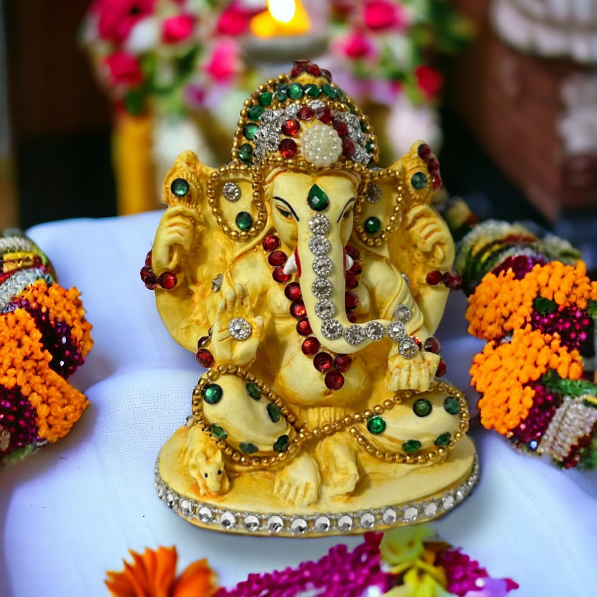 Devine Lord Ganesha Idol God Ganpati/Ganesh Handicraft Statue Spiritual Puja Vastu Pooja Gift Item- 4 INCHES (Yellow)