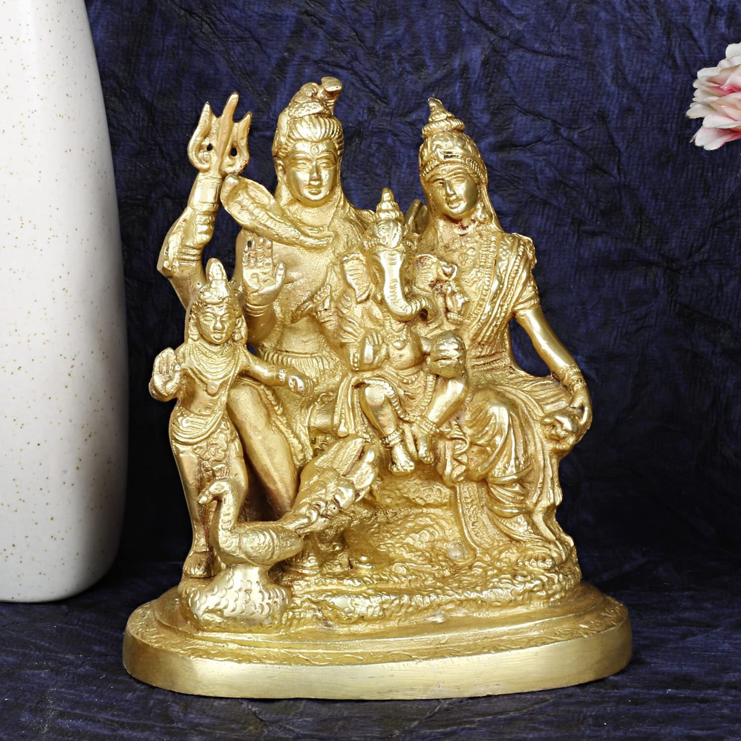 Artvarko Brass Lord Shiva Parvati Kartikeya and Ganesha Murti Shiv Family Parivar Idol Statue for Home Dcor Mandir Temple Gift Showpiece 6 Inches Height