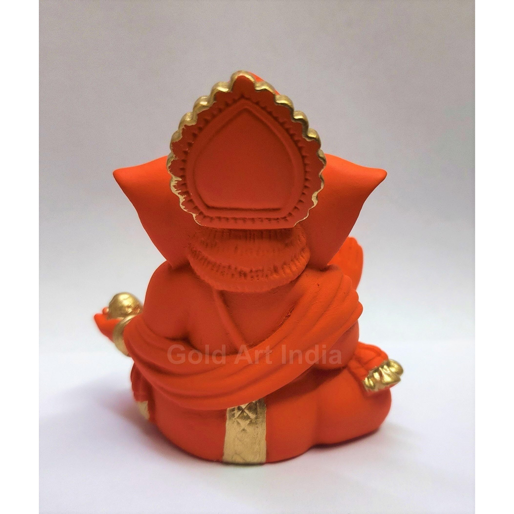 Gold Art India Gaddi Ganesha Ganesh Idol for Car Dashboard Ganesha Murti Ganpati Idol for Home Decor Puja Lord Ganesh Statue Gift for Office Desk Puja Room Figurine (Orange Terracotta)