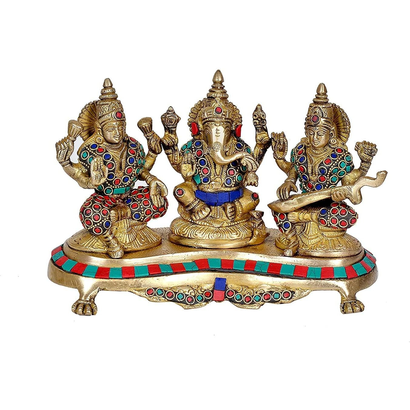 Amazon Brand  Umi Brass Lakshmi Ganesha Saraswati Statue Idol for Home Decor Mandir Diwali | Height  6 Inches (Aqua)