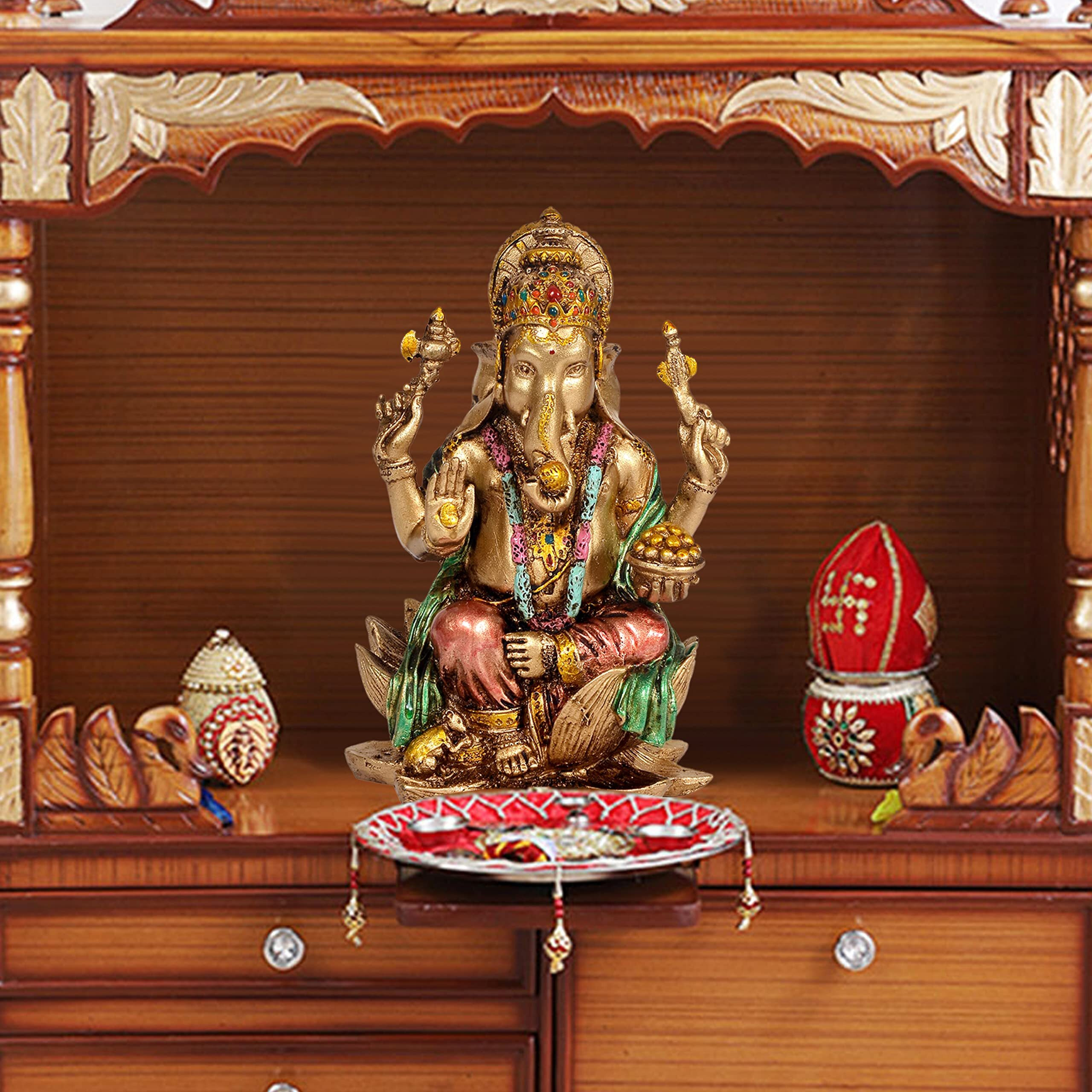 Dattatreya Cold Cast Lord Ganesha Ganpati Idol Statue Murti for Decoration and Pooja Gifting in Resin, Height  6.5 inch