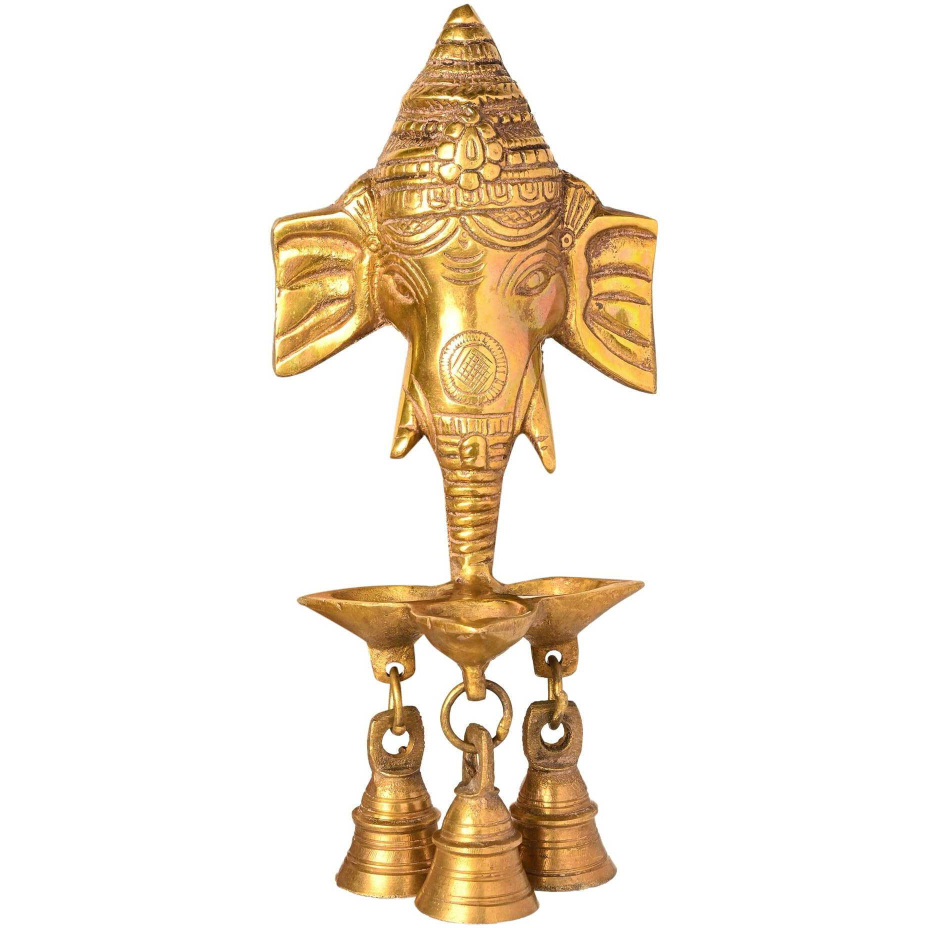 karigar creations Brass Ganesh Bhagwan Idol Ganesha Statue Ganpati Murti with Multi Diya and Bells for Home Entrance Decor Diwali Gift 12x8x18cm